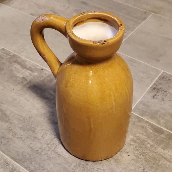 EUC Mustard Yellow Boho Crackle Rustic Pitcher